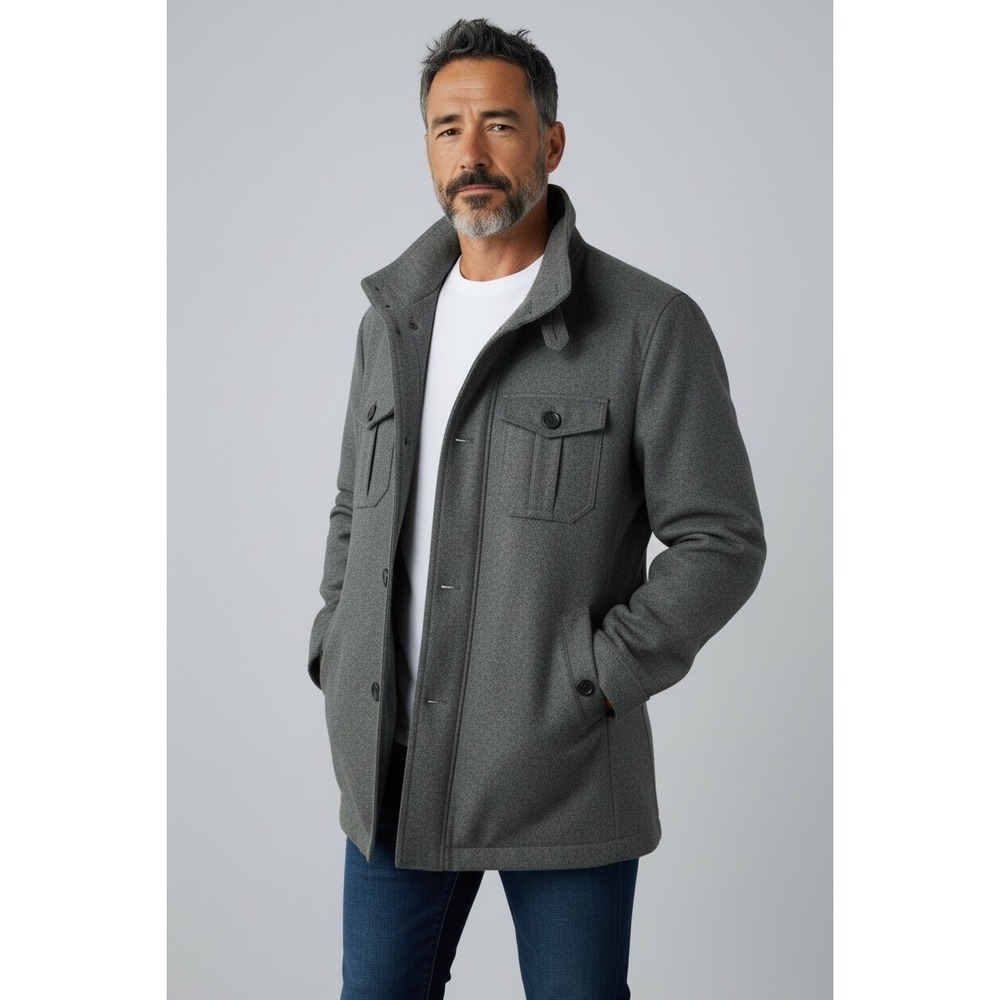 H&M Men's Gray Wool Blend Utility Jacket Field Coat Size US 40 EUR 50